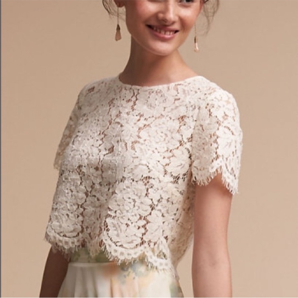 Jenny Yoo Ivory Lace Short-Sleeve Blouse